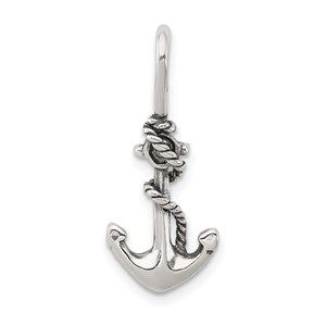 925 Sterling Silver Antiqued Anchor & Rope Mini Small Necklace Charm Pendant